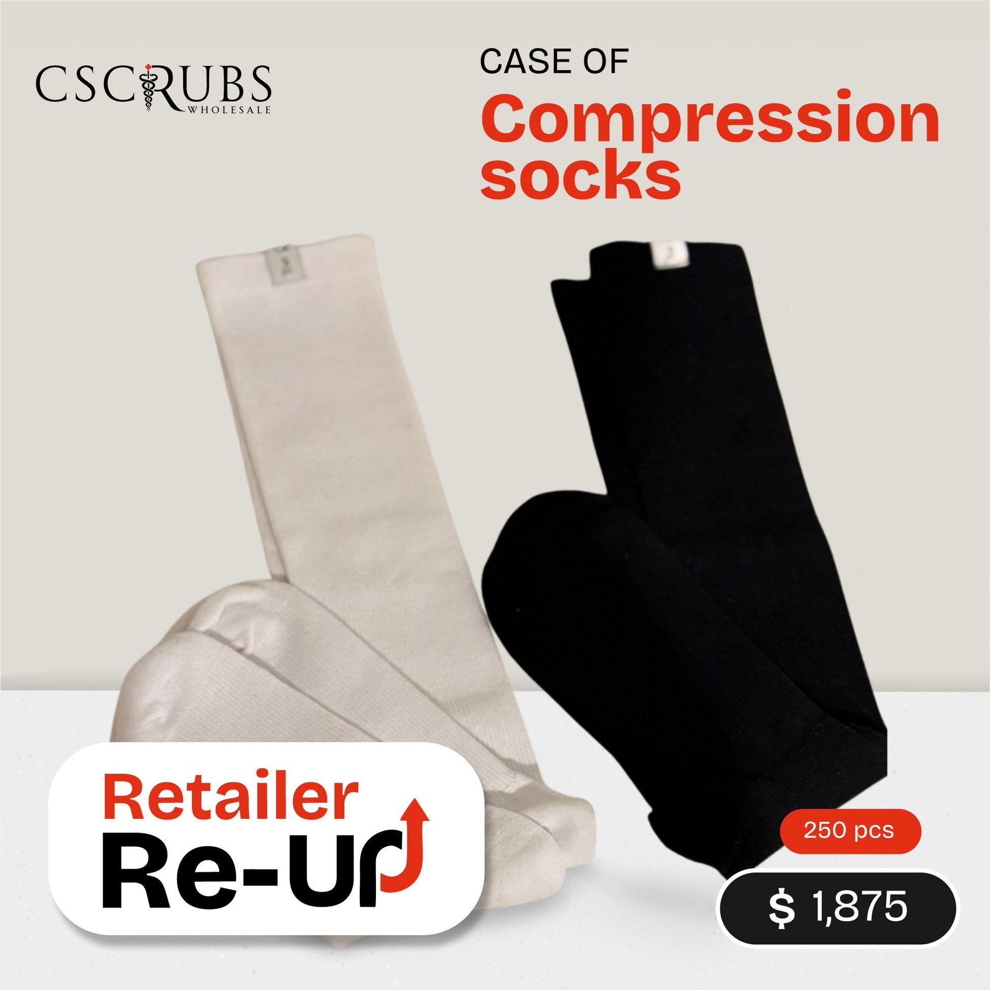 CASE OF COMPRESSION SOCKS - 250 PCS | RETAILER RE-UP